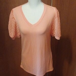Peach V-Neck Women Top with Textured Sleeves
